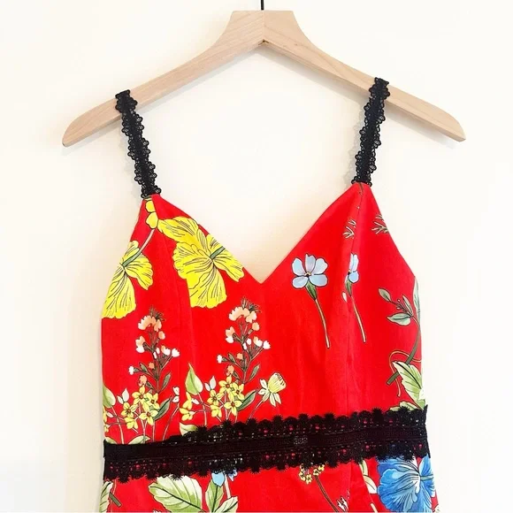Alice and Olivia Kirby Lace-Trim Ruffled Floral Dress